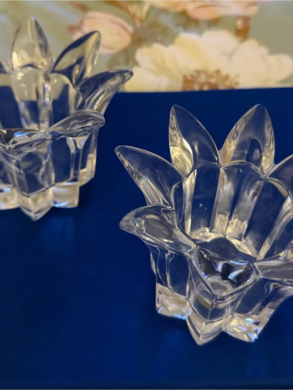 Vintage Royal Gallery Lead Crystal Lotus/Tulip Votive Candle Holders - Set of 2